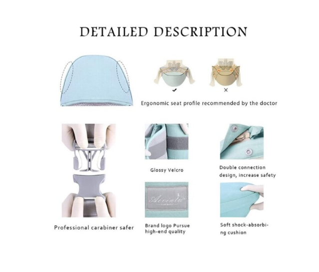 Marsupiu bebe, Ergonomic, AT PERFORMANCE®, Multifunctional, Purtare copil in fata sau in spate, Cu sezut, purtare pe sold sau pe umeri, 0-36 luni, Bumbac, 12 Pozitii, albastru deschis